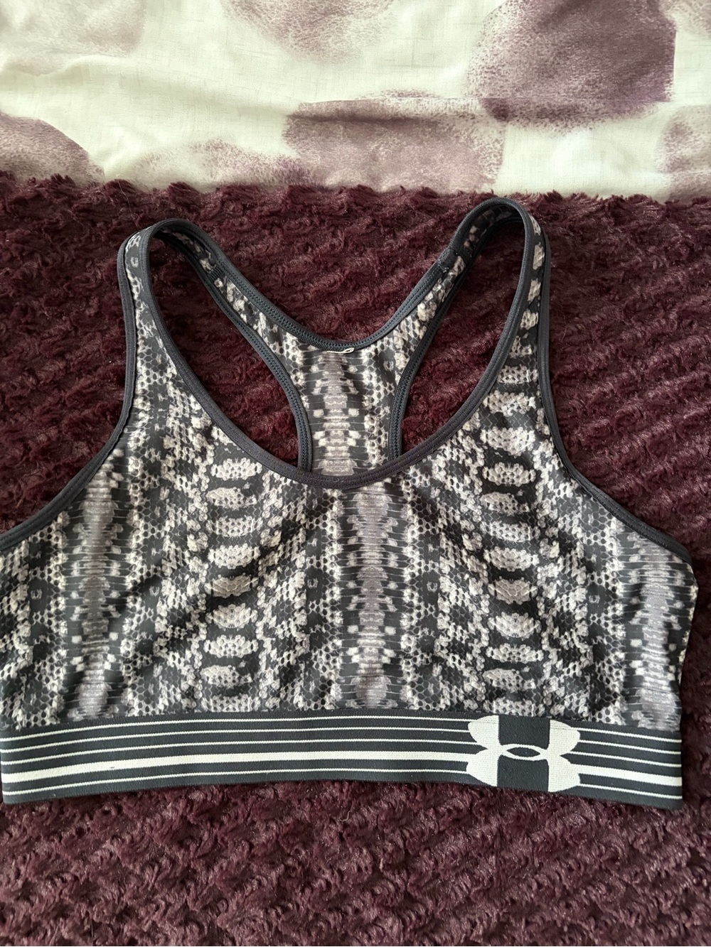 Under Armour Black and Gray Snake-Print Racerback Sports Bra